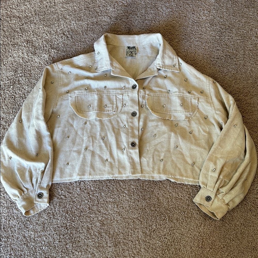 Women's Beige Embellished Jacket
